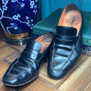 Santoni Black Leather Penny Loafers (Size 7.5)